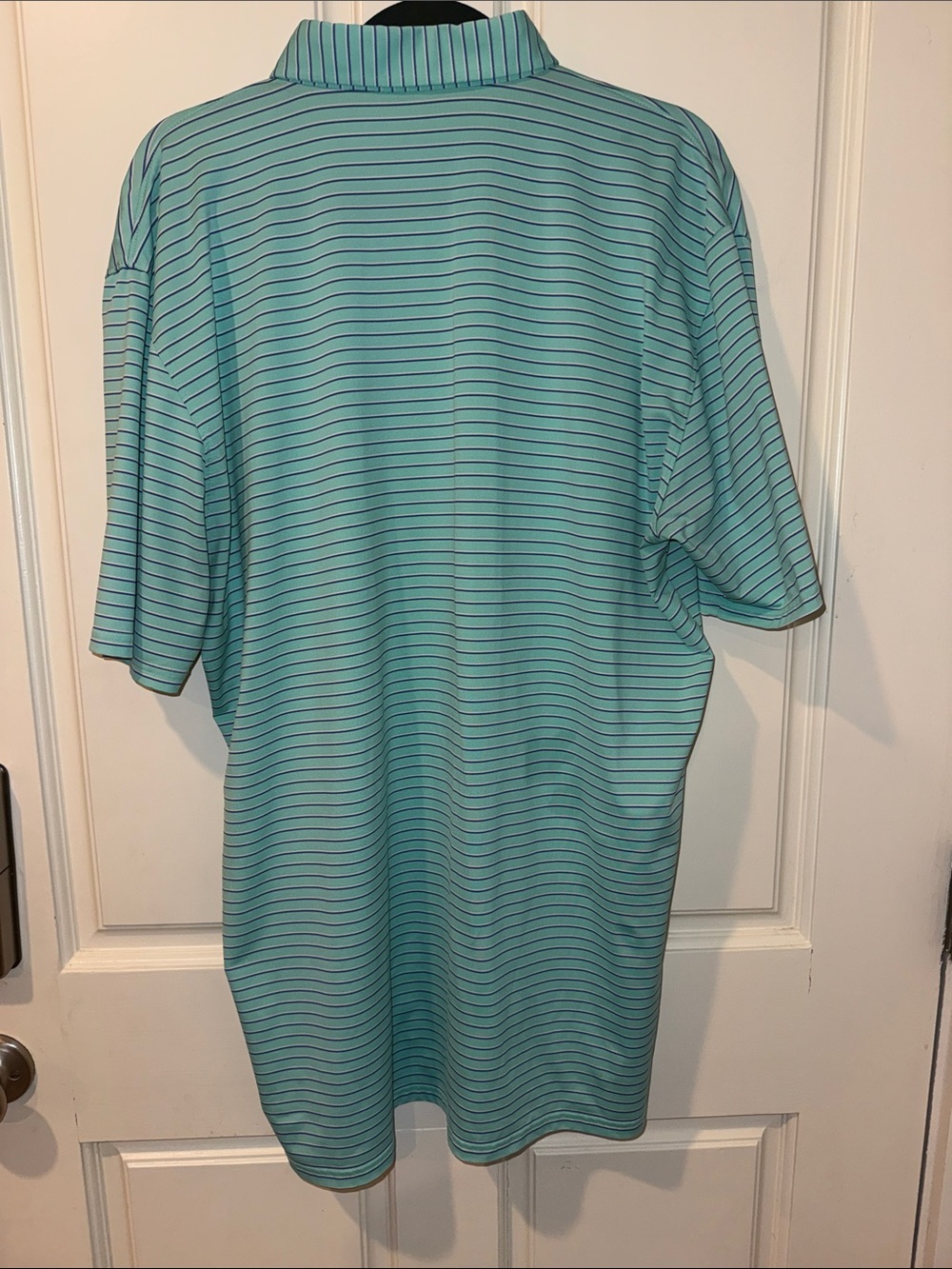 Holderness & Bourne Men's Light Aqua Striped Polo with Embroidered Acorn Logo - Picture 3 of 4